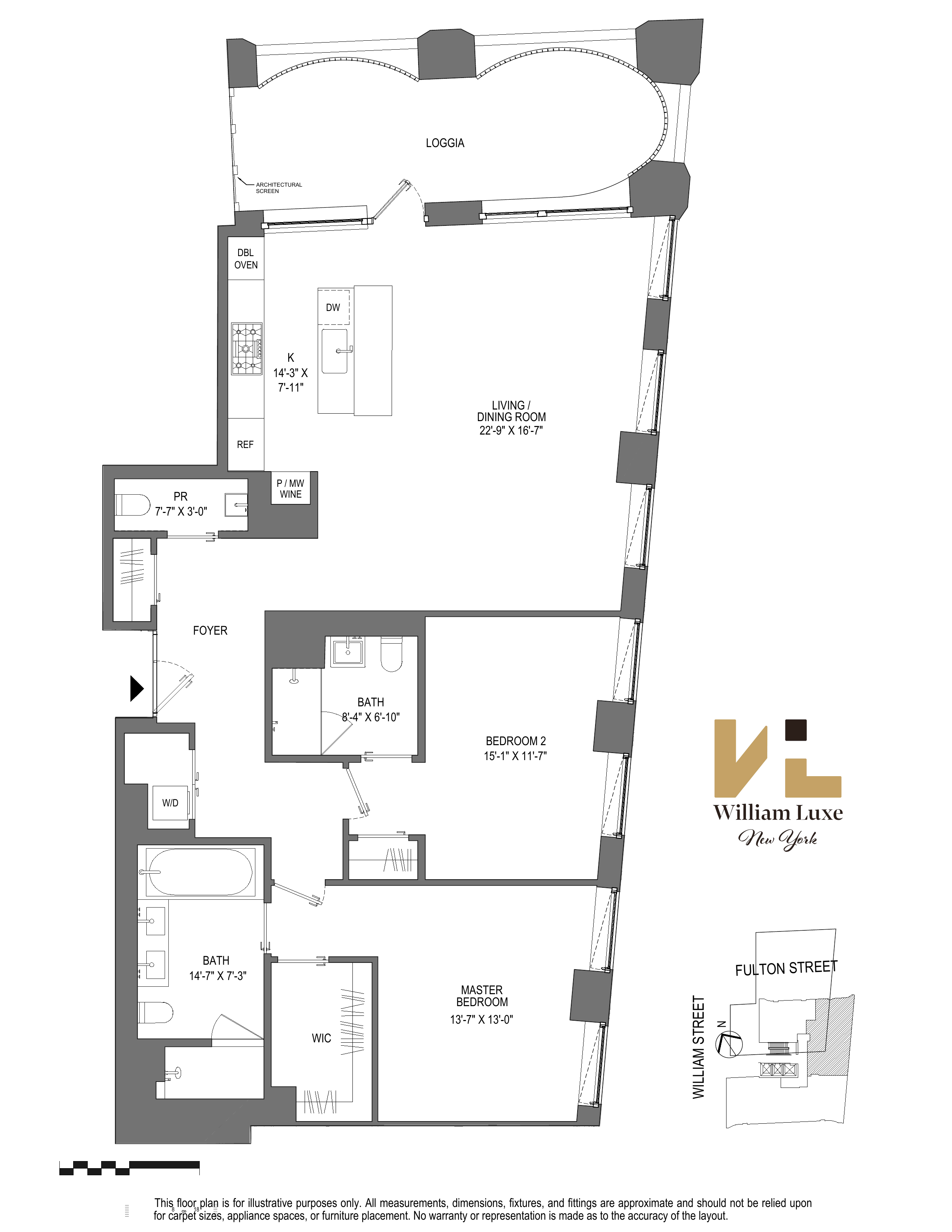 Floorplan — Loggia 56B, 2 Bed / 2.5 Bath, Over 1,500 SF Interior + 272 SF Loggia