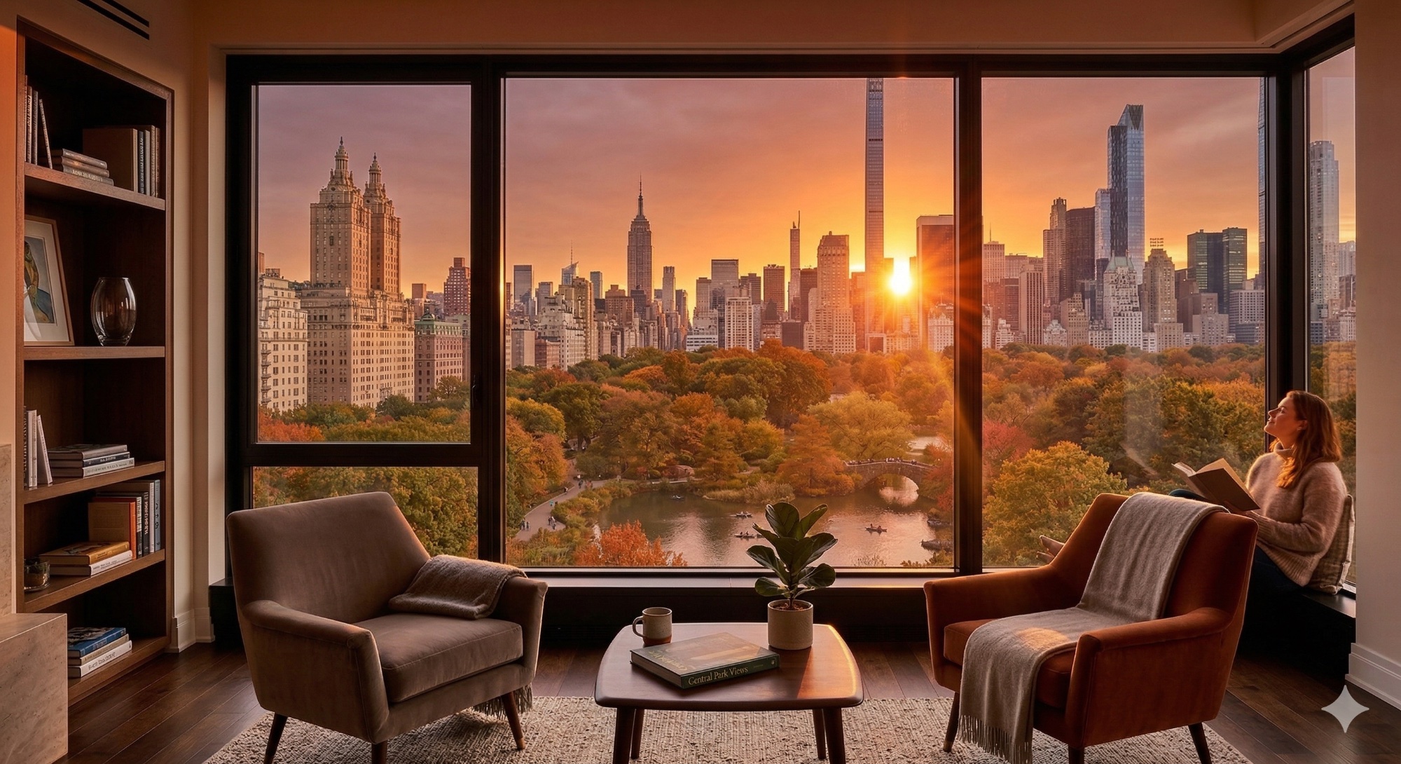 Luxury apartment with Central Park view at sunset